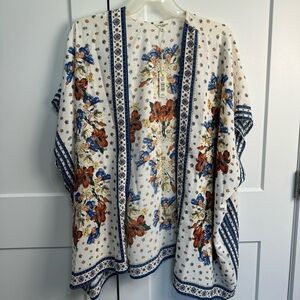 Max Studio London Women's Kimono Size XL Fall Floral Print NWT Orange Navy Cream